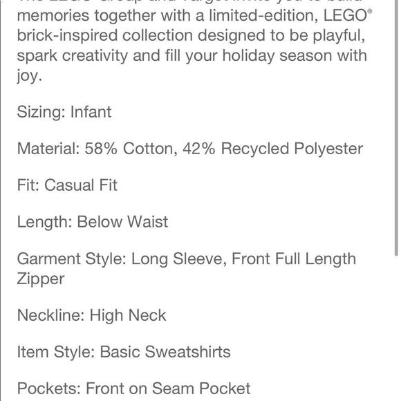 LEGO Collection x Target Baby Brick Em Track Zip-Up Sweater | Limited Edition - Picture 5 of 5